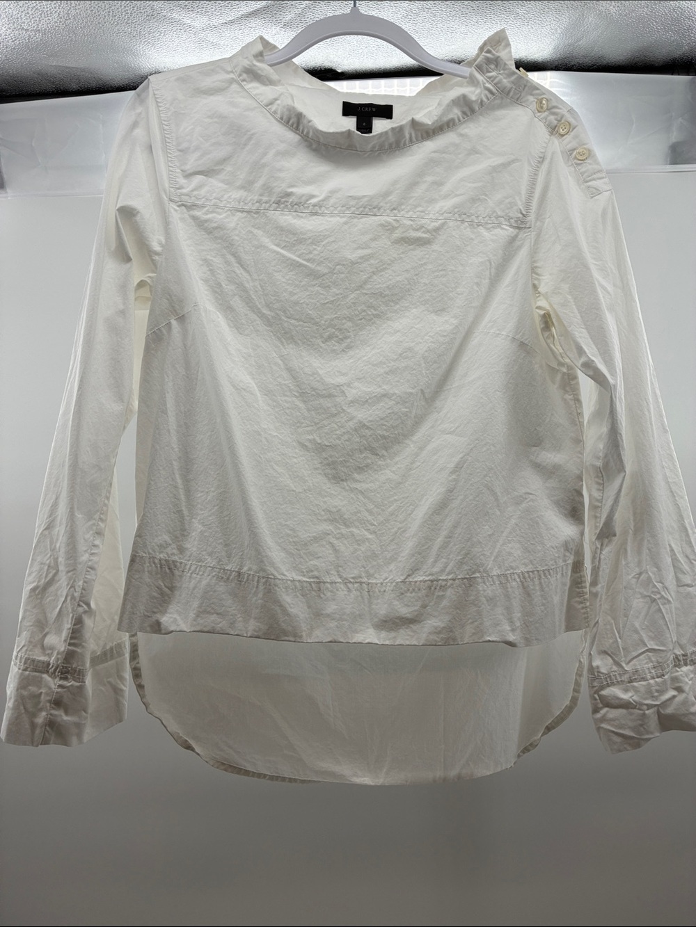 J. Crew White Button-Shoulder Cotton Blouse